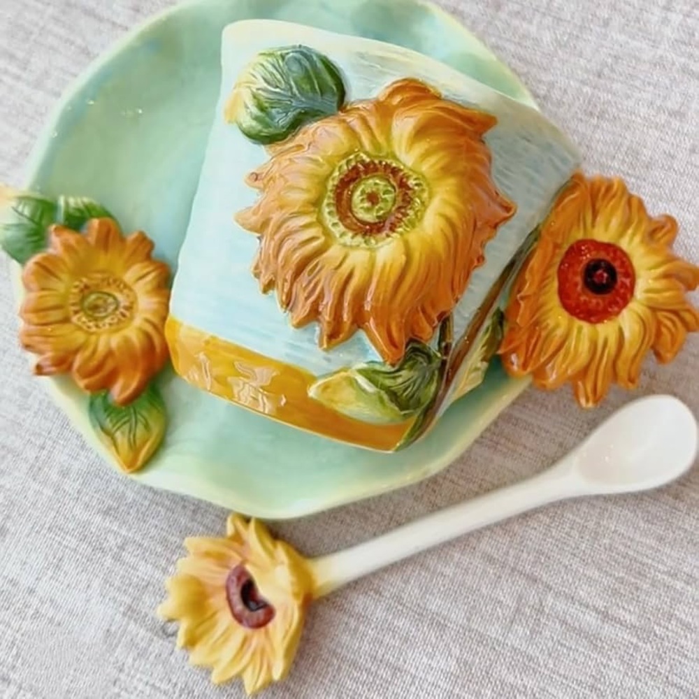 3pc Sunflower Mug/saucer/spoon set - Picture 4 of 11